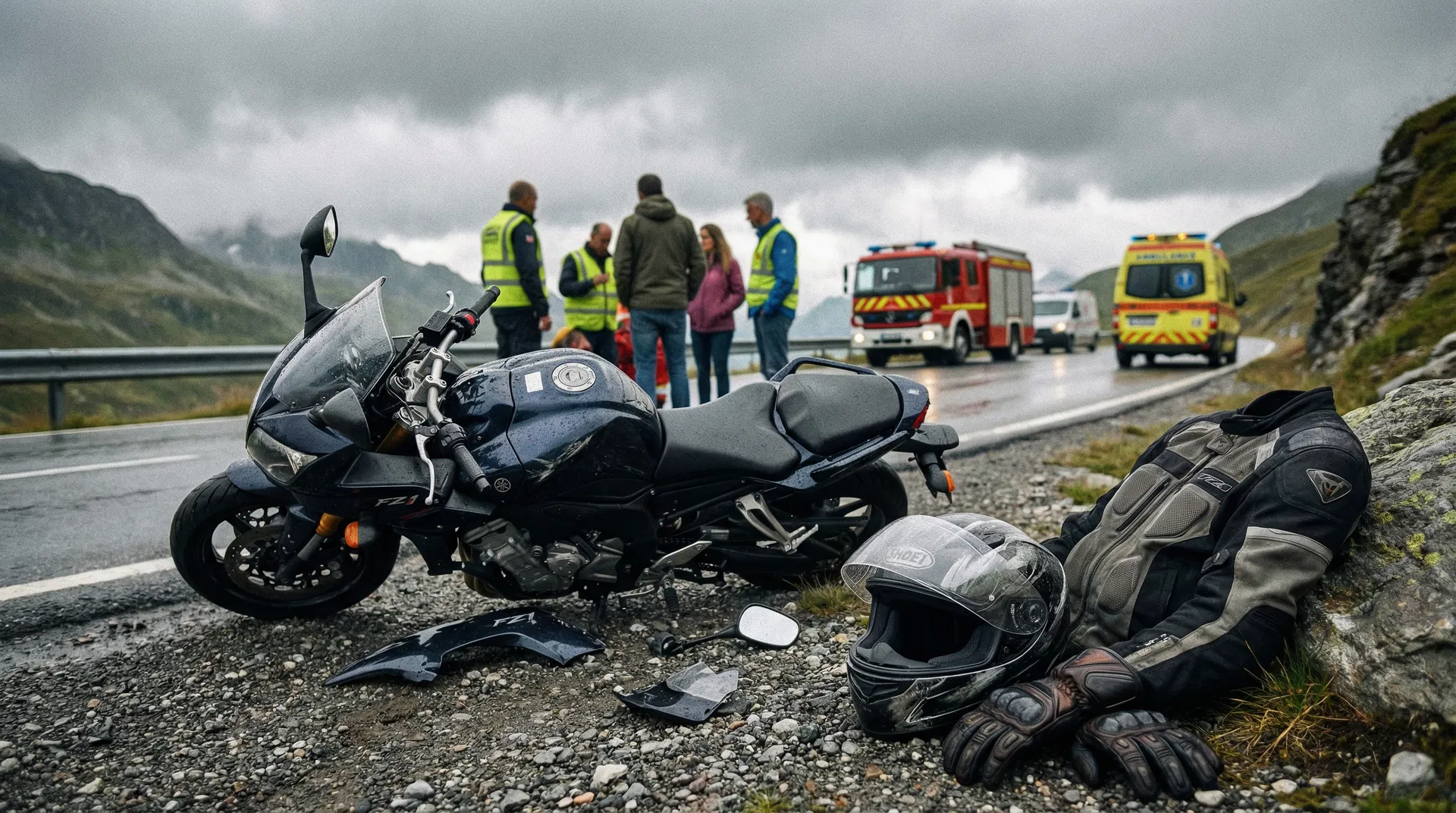 Beschädigtes Motorrad nach einem Unfall